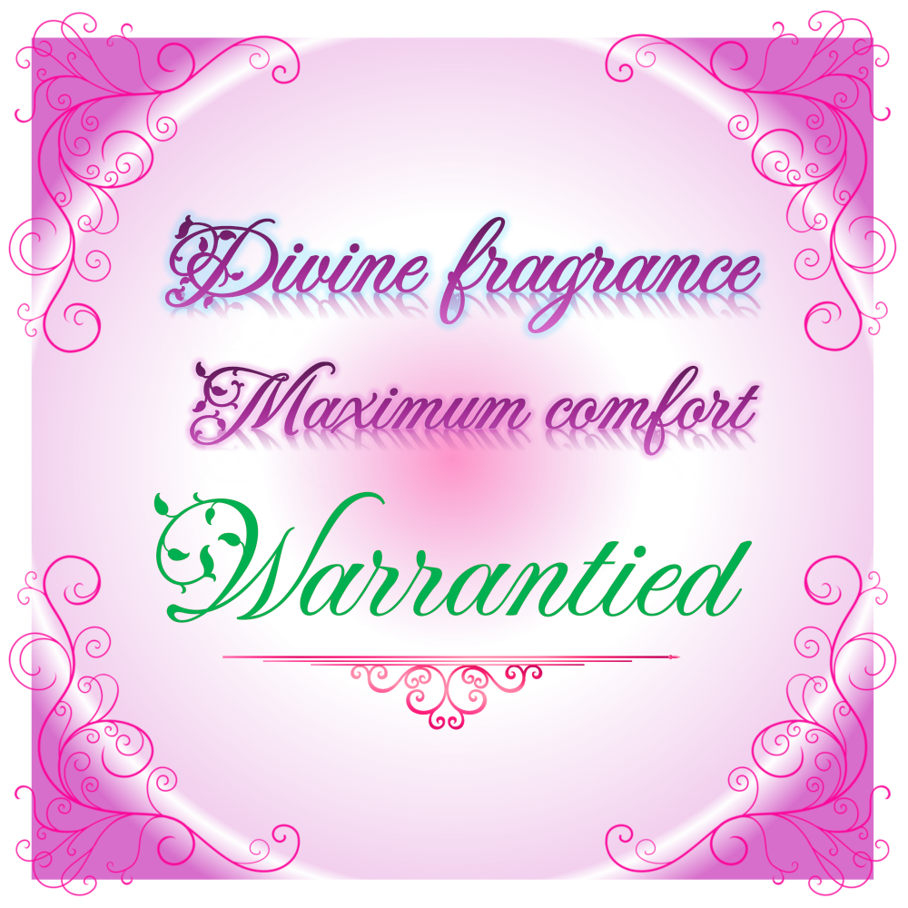 A beautiful text with the form of plants and leafs. The text says: Divine fragrance Maximum comfort Warrantied.